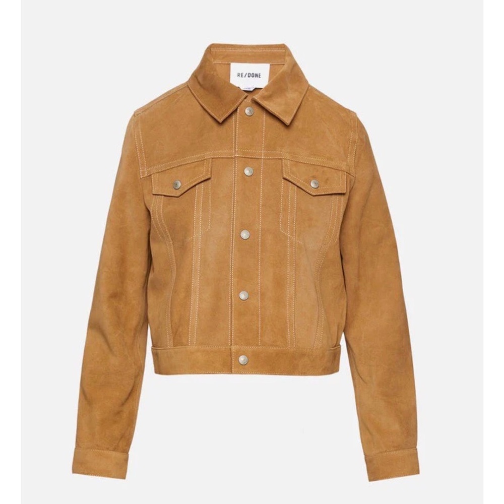 Re/Done, Baby Suede Trucker Jacket (Tobacco)